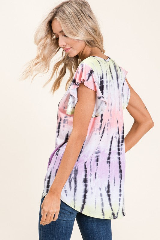 TIE DYE RUFFLE TOP