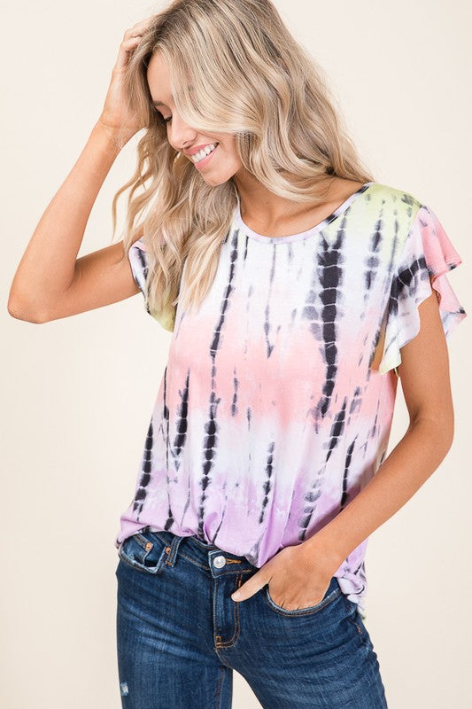 TIE DYE RUFFLE TOP