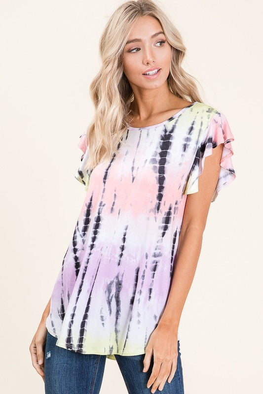 TIE DYE RUFFLE TOP