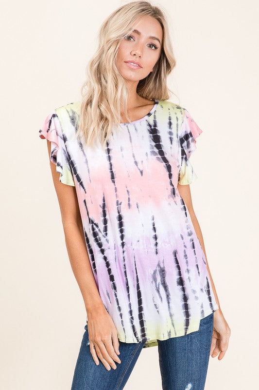 TIE DYE RUFFLE TOP