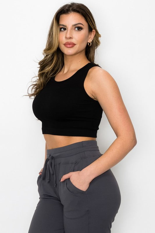 RIBBED CROPPED TOP - BLACK