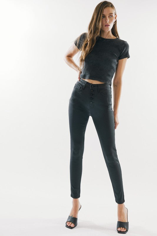 HIGH RISE COATED ANKLE SKINNY