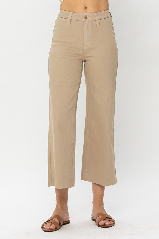 JUDY BLUE HIGH WAIST KHAKI CROP WIDE LEG