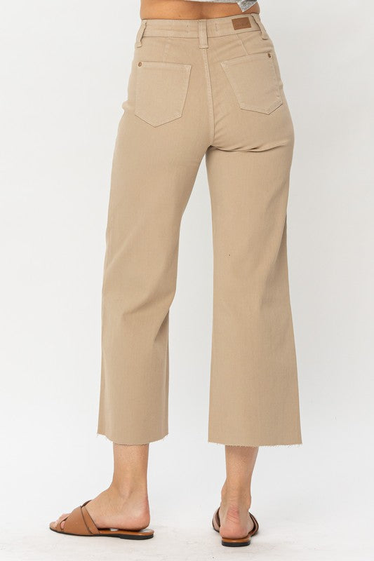 JUDY BLUE HIGH WAIST KHAKI CROP WIDE LEG