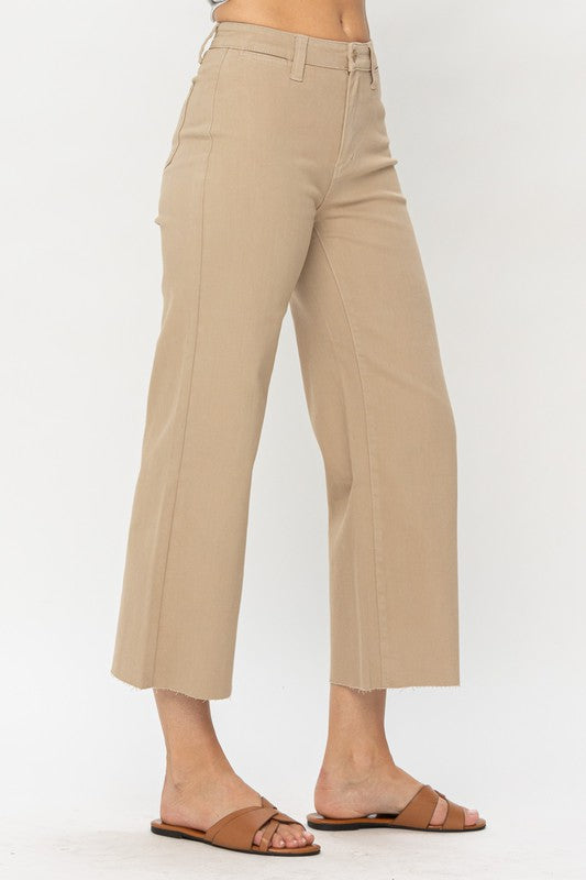 JUDY BLUE HIGH WAIST KHAKI CROP WIDE LEG