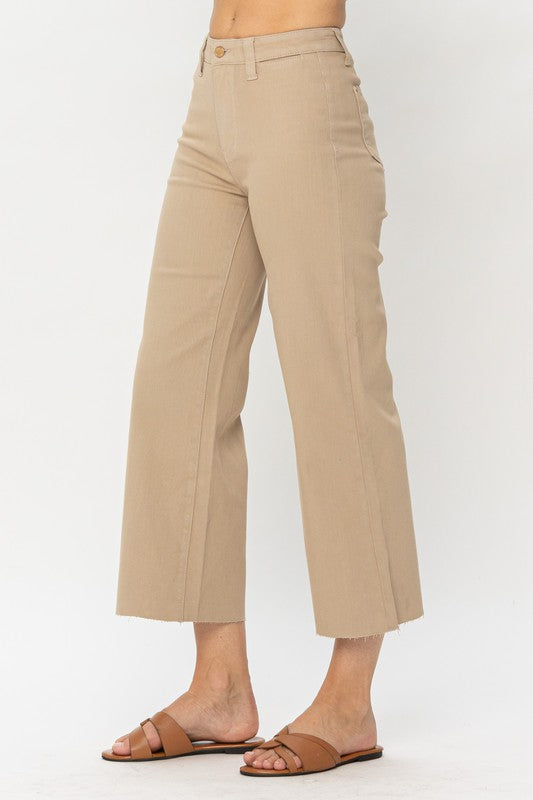 JUDY BLUE HIGH WAIST KHAKI CROP WIDE LEG