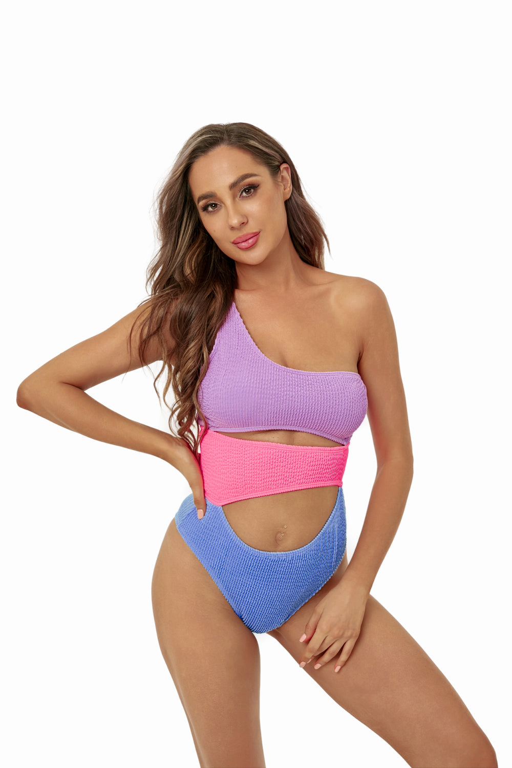 Color Block Cutout One-Shoulder One-Piece Swimsuit