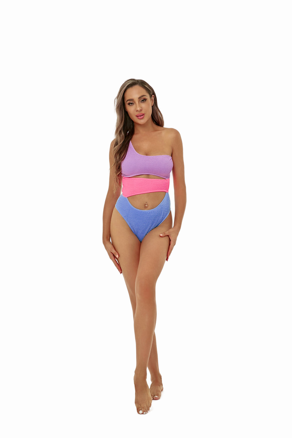 Color Block Cutout One-Shoulder One-Piece Swimsuit