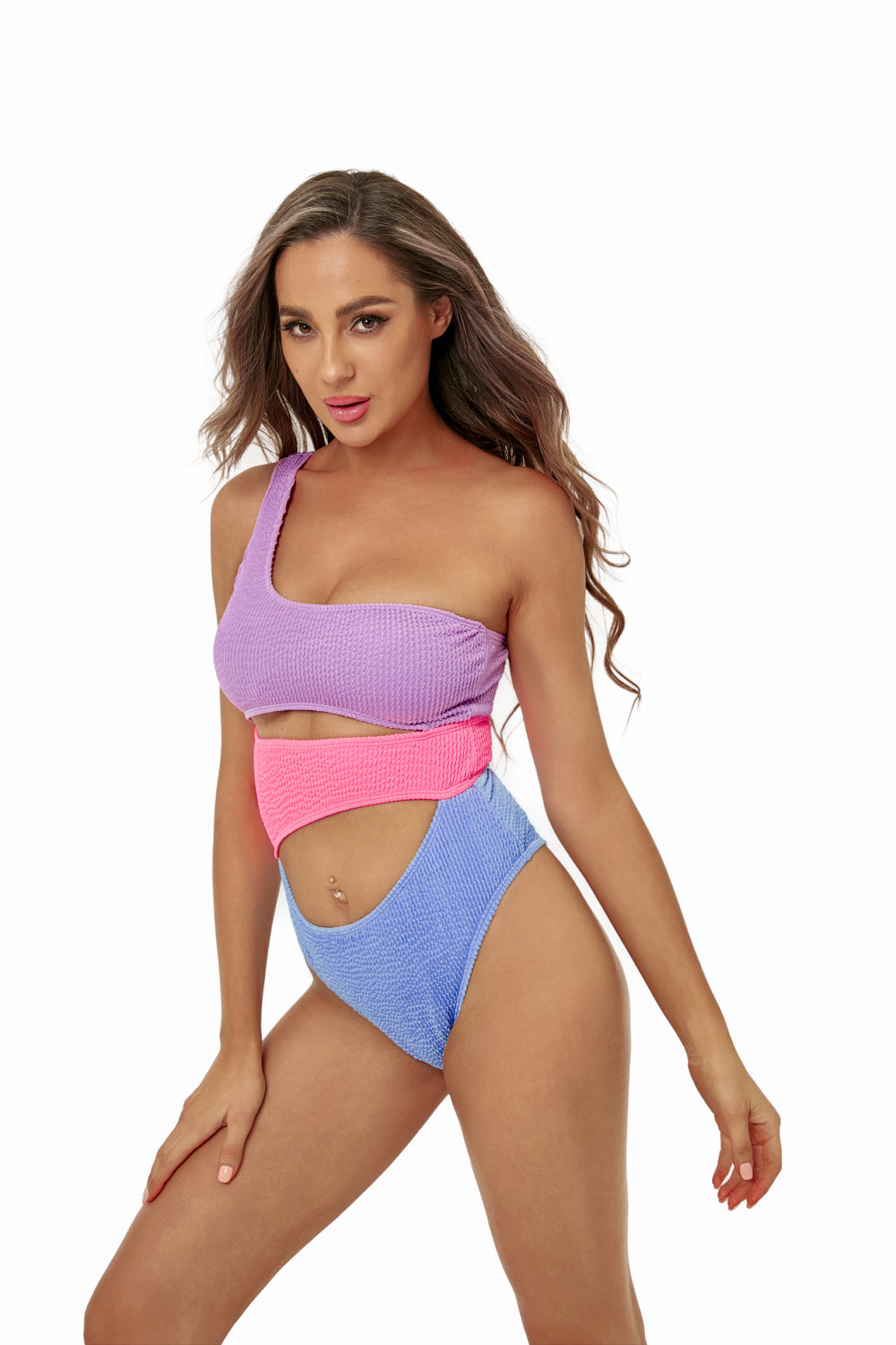 Color Block Cutout One-Shoulder One-Piece Swimsuit