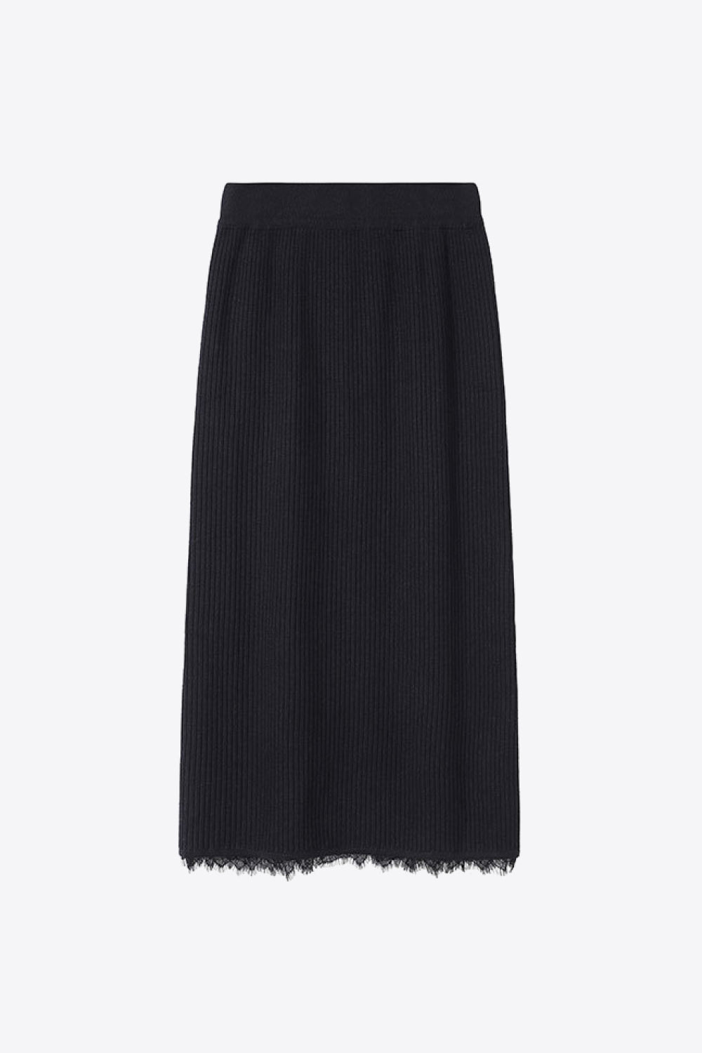 Lace Trim Rib-Knit Skirt