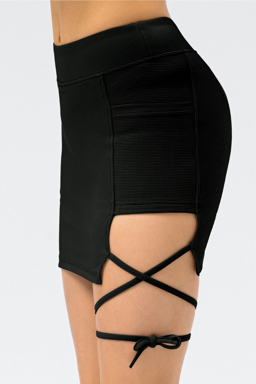 Ribbed Lace-Up Pocketed Sports Skirt