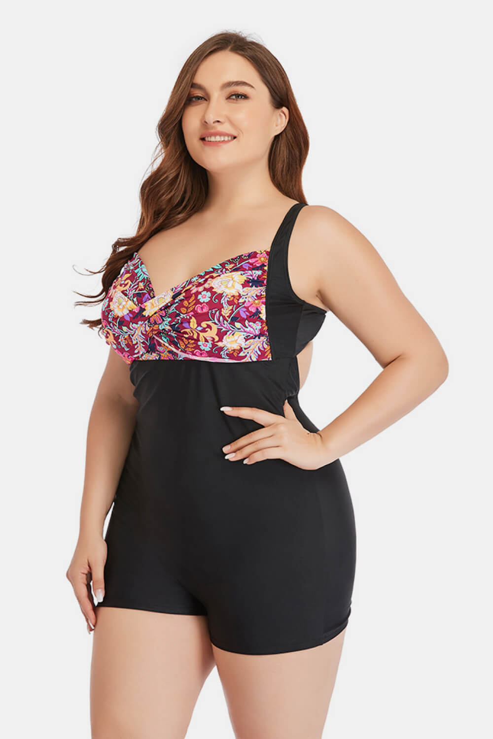 Plus Size Two-Tone One-Piece Swimsuit