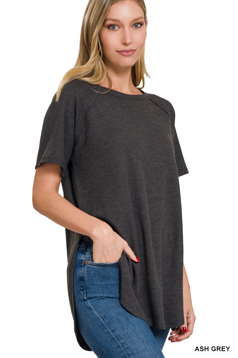 MELAGE BABY WAFFLE SHORT SLEEVE TOP -  GRAY