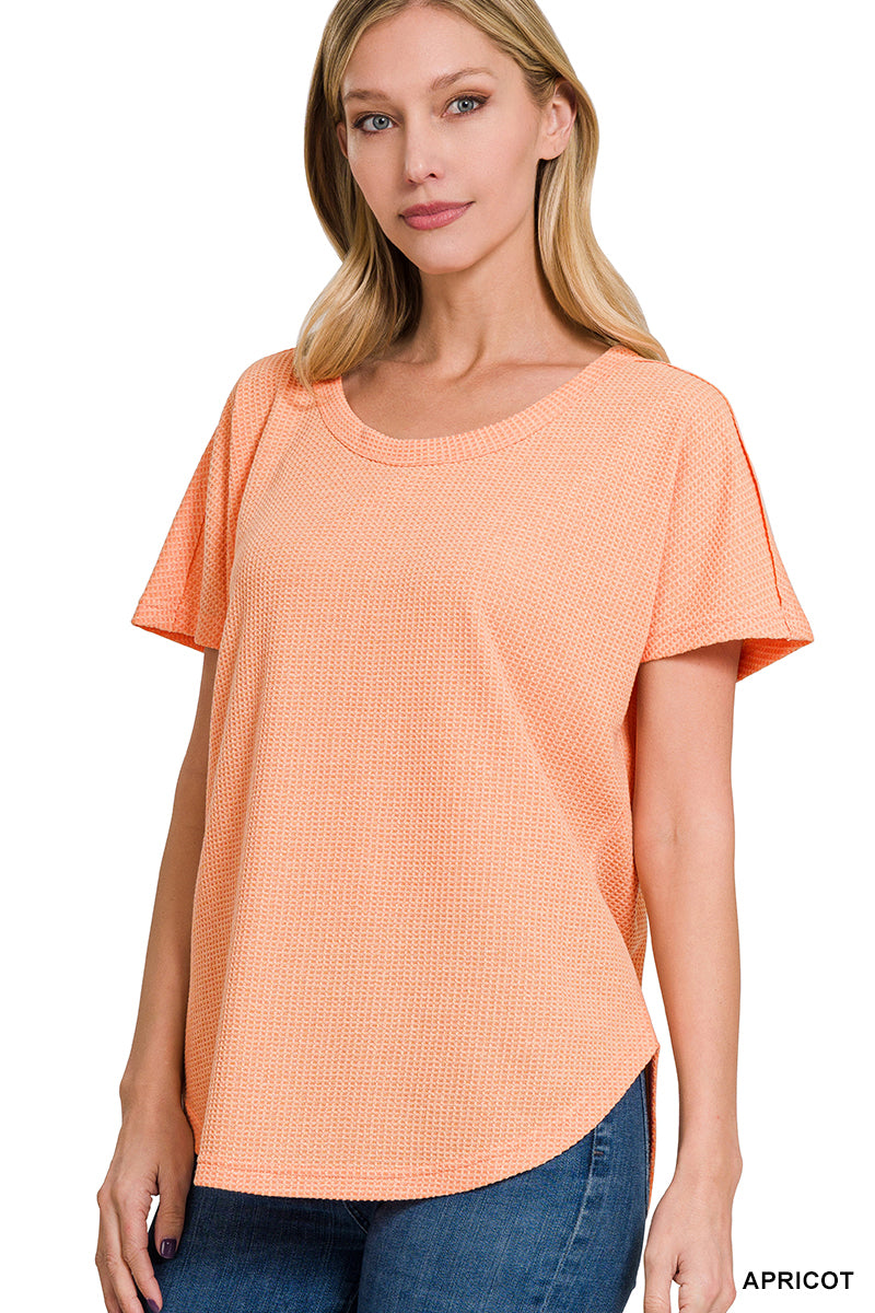 MELANGE WAFFLE SHORT SLEEVE TOP - APRICOT