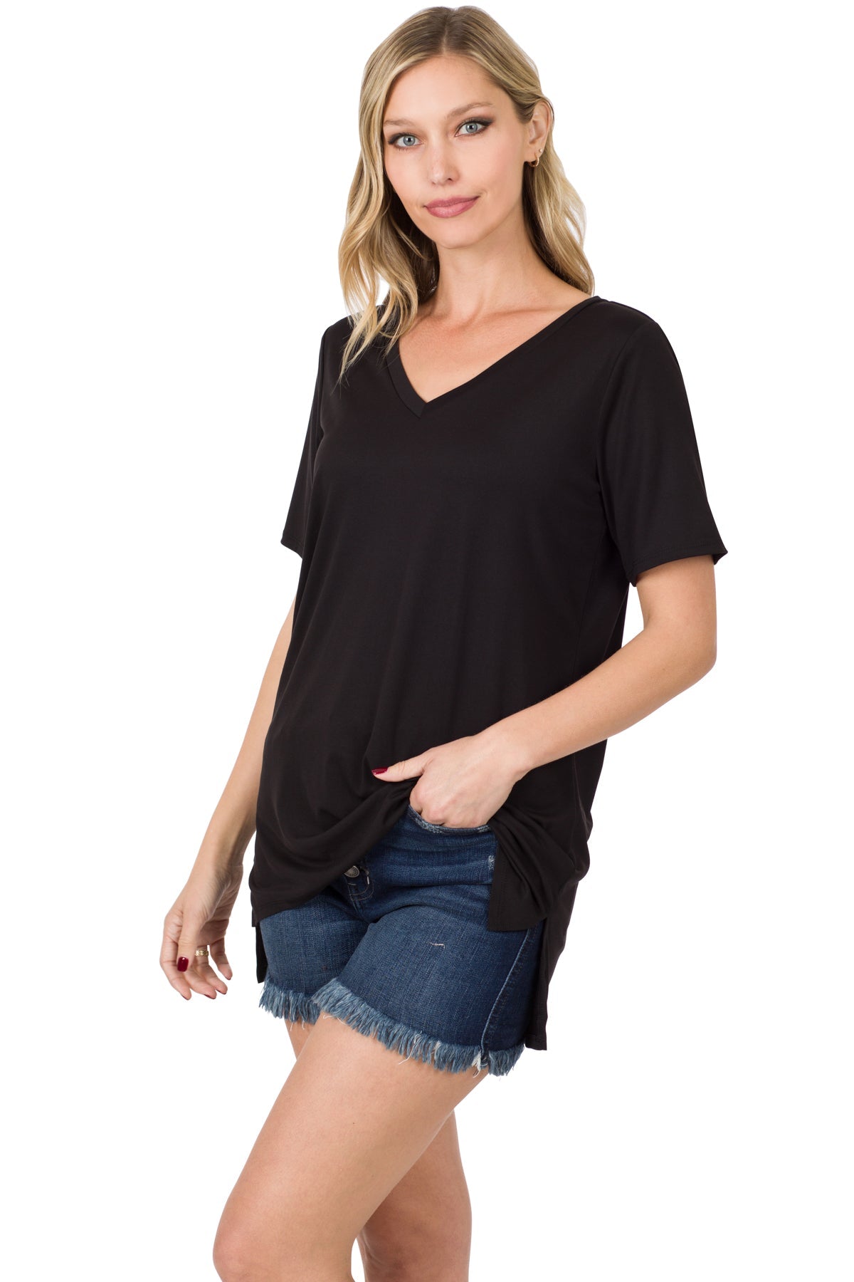 HI-LOW HEM TOP-BLACK