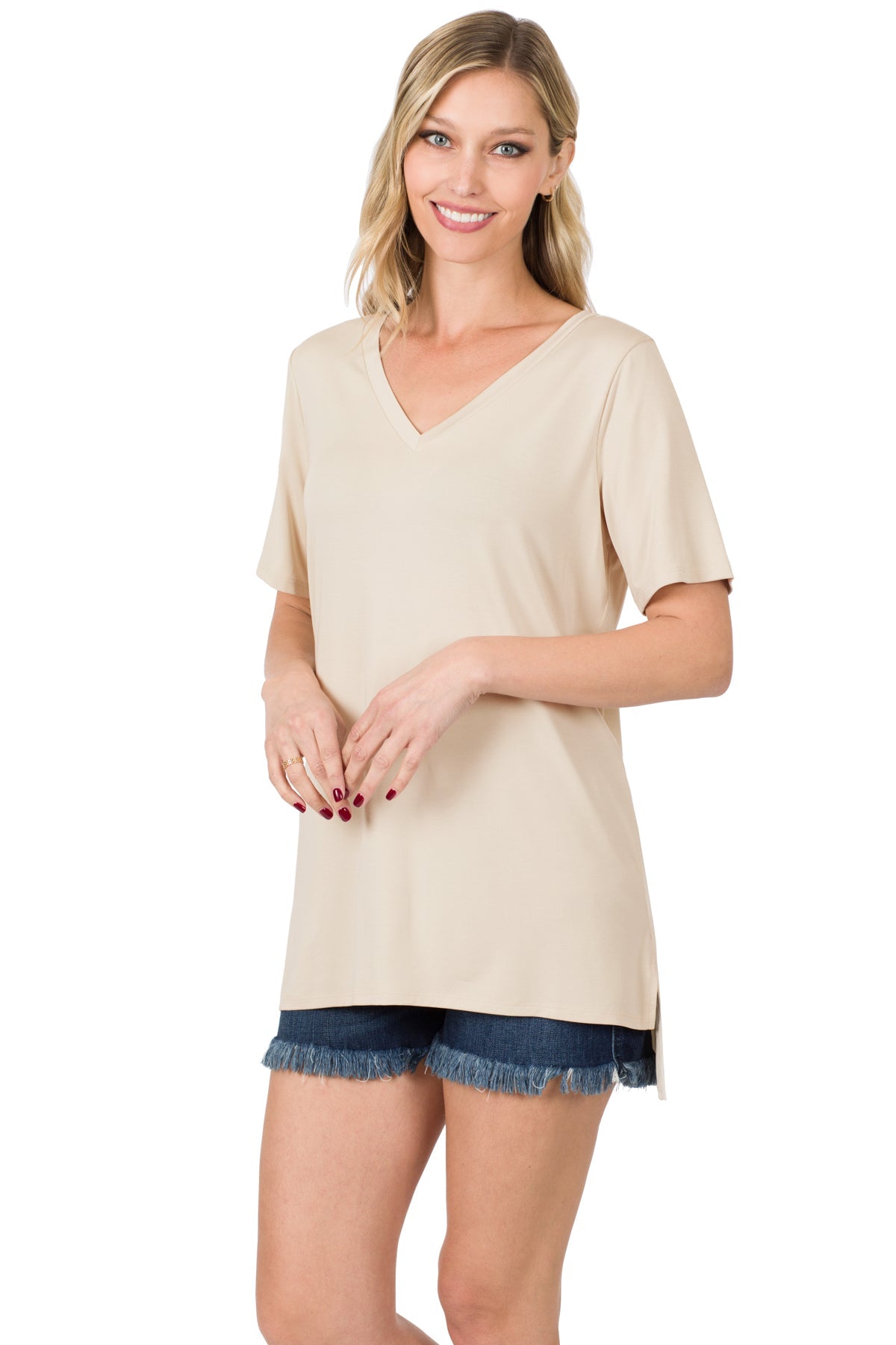 HI-LOW HEM TOP-SANDY BEIGE