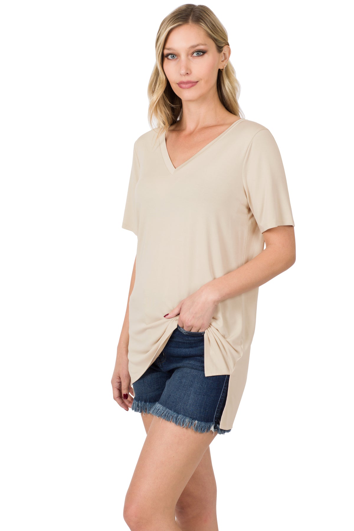 HI-LOW HEM TOP-SANDY BEIGE