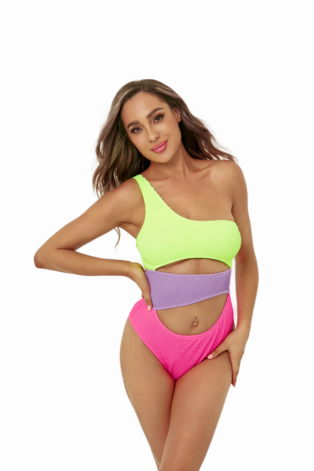 Color Block Cutout One-Shoulder One-Piece Swimsuit