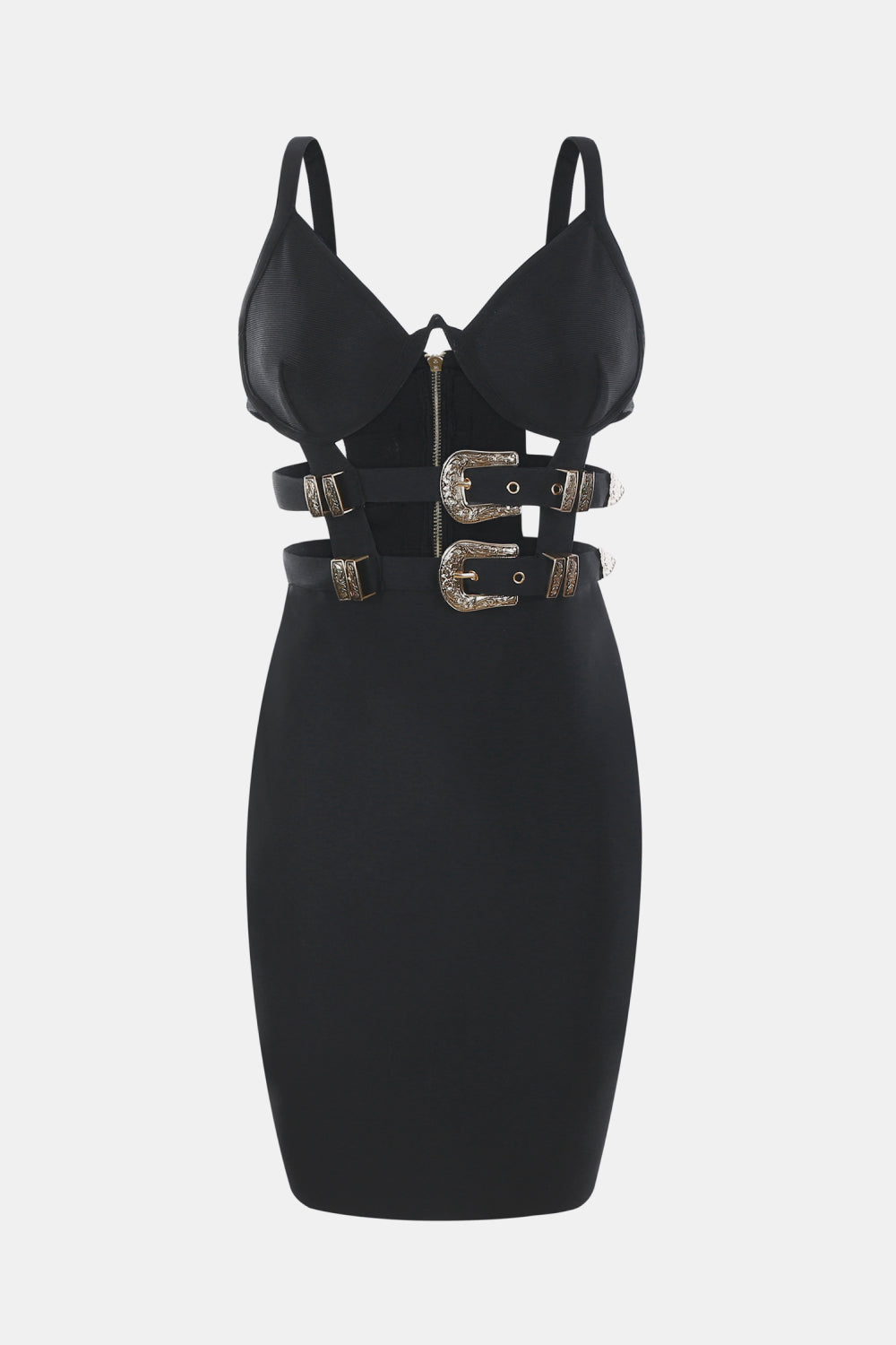 Buckle Detail Cutout Mini Bodycon Dress