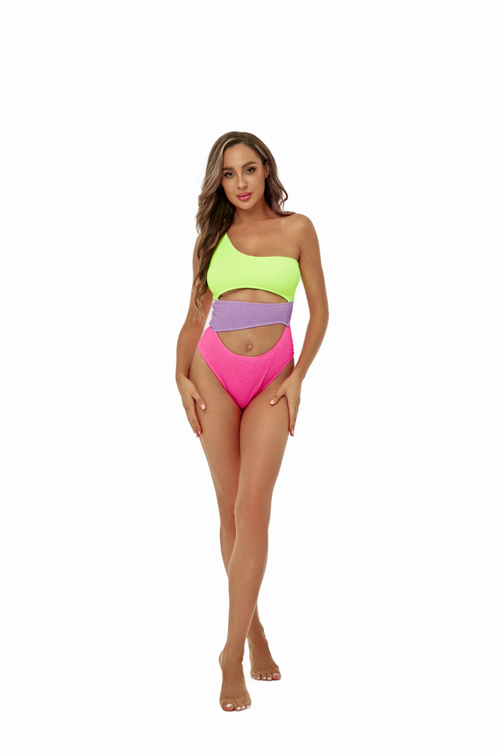 Color Block Cutout One-Shoulder One-Piece Swimsuit